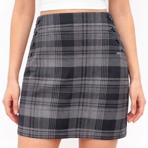 GAP Stretch Plaid Gray Button Detail Skirt Size 4 Career Preppy Lined Side  Zip